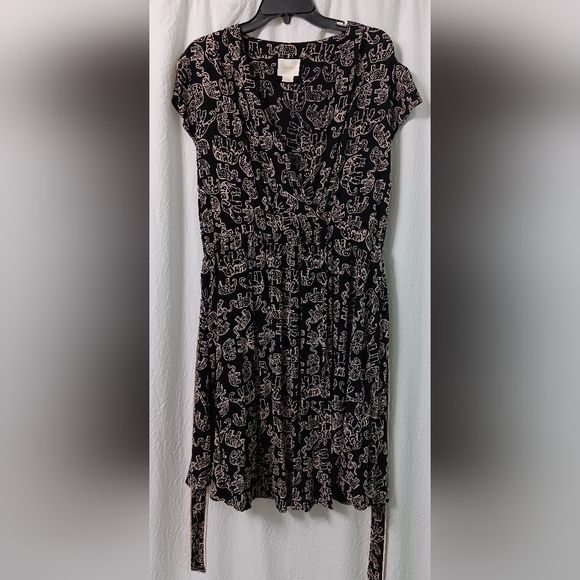 EUC Anthropologie Maeve Noronha Black Elephant Print Flowy Faux Wrap Dress XL - Picture 5 of 15